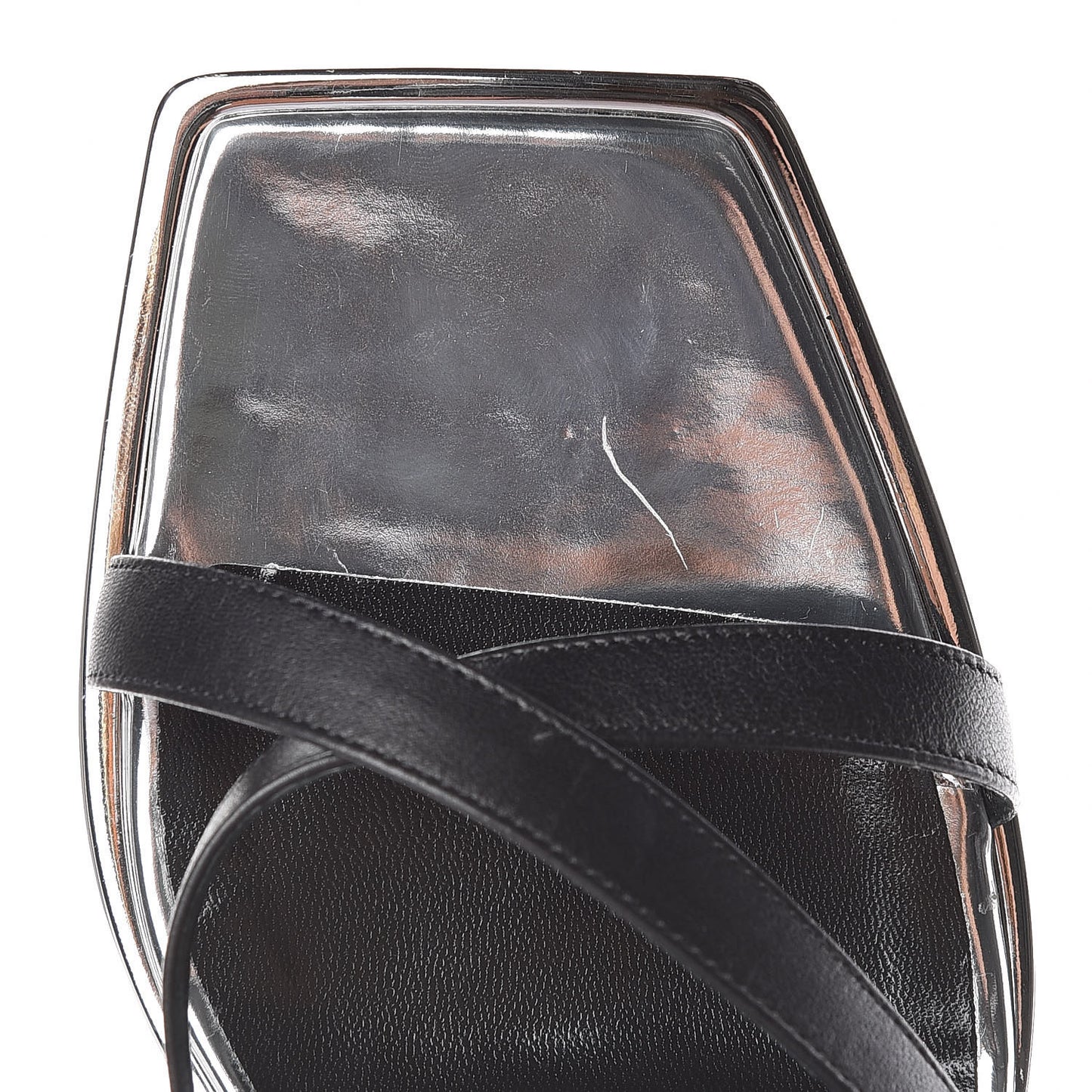 Calfskin Colorblock Crystal Buckle Platform Sandals 40.5 Silver