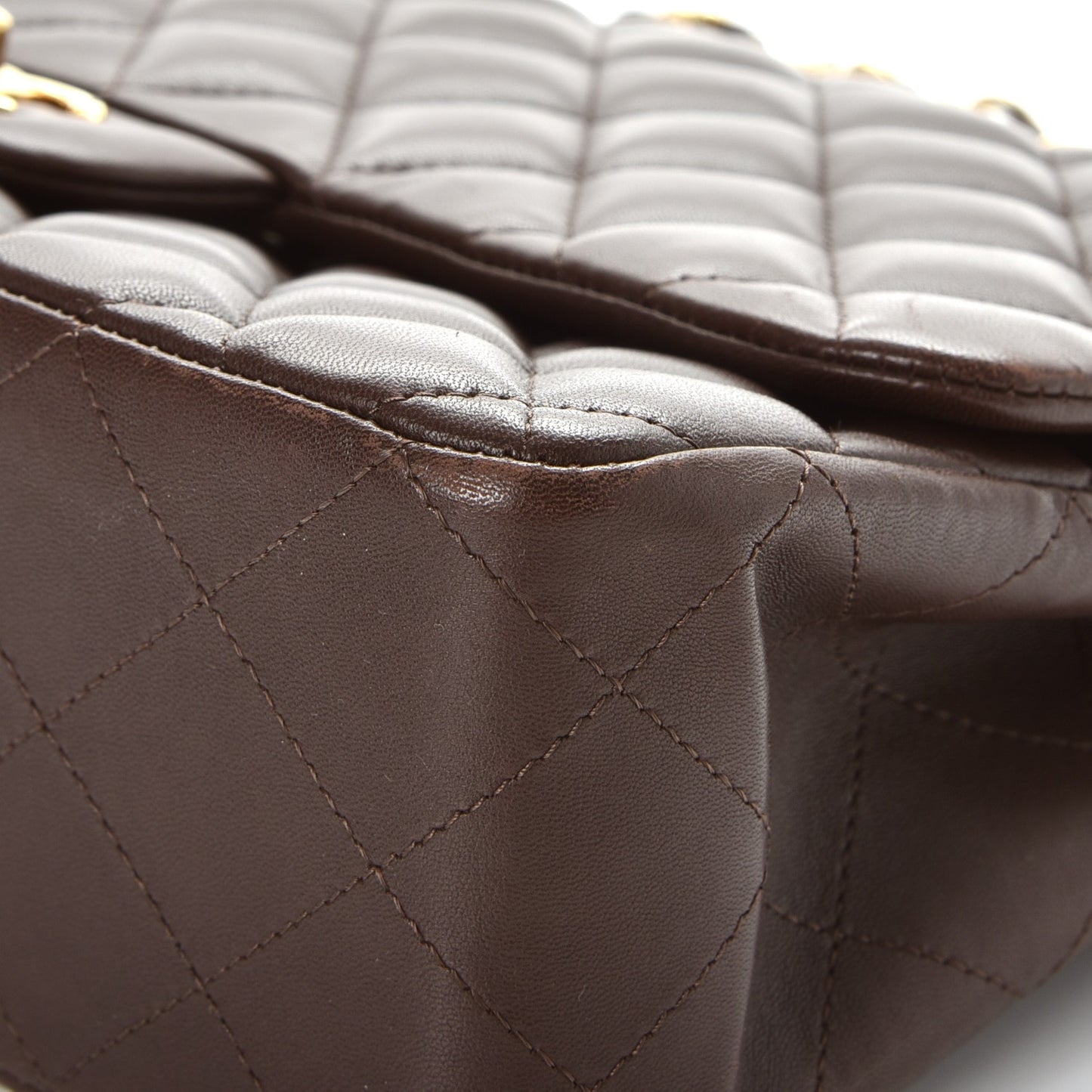 Lambskin Quilted Jumbo Single Flap Dark Brown