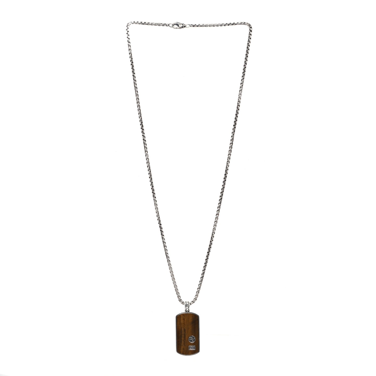 Sterling Silver Tiger Eye Dog Tag Pendant Necklace