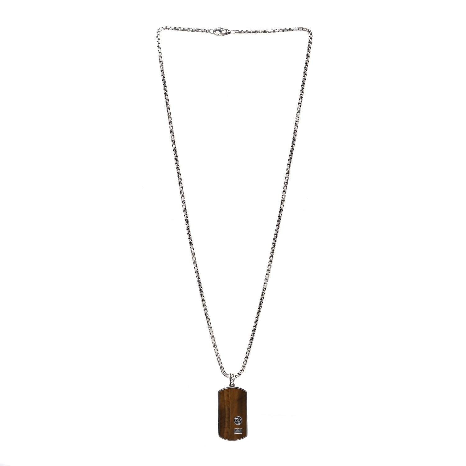 David Yurman Sterling Silver Tiger Eye Dog Tag Pendant Necklace 3 of 6