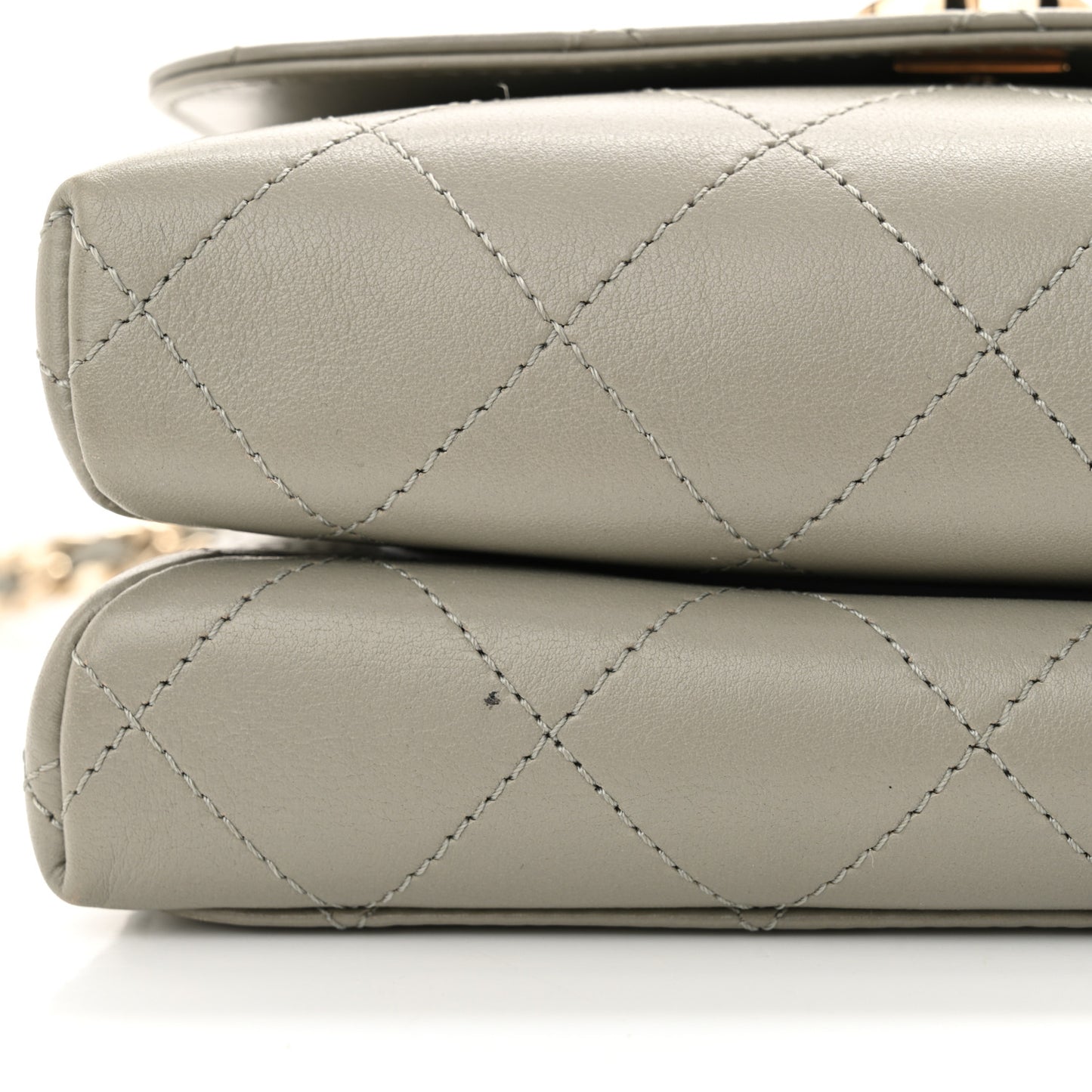 Calfskin Quilted Small Double Pocket Top Handle Flap Grey