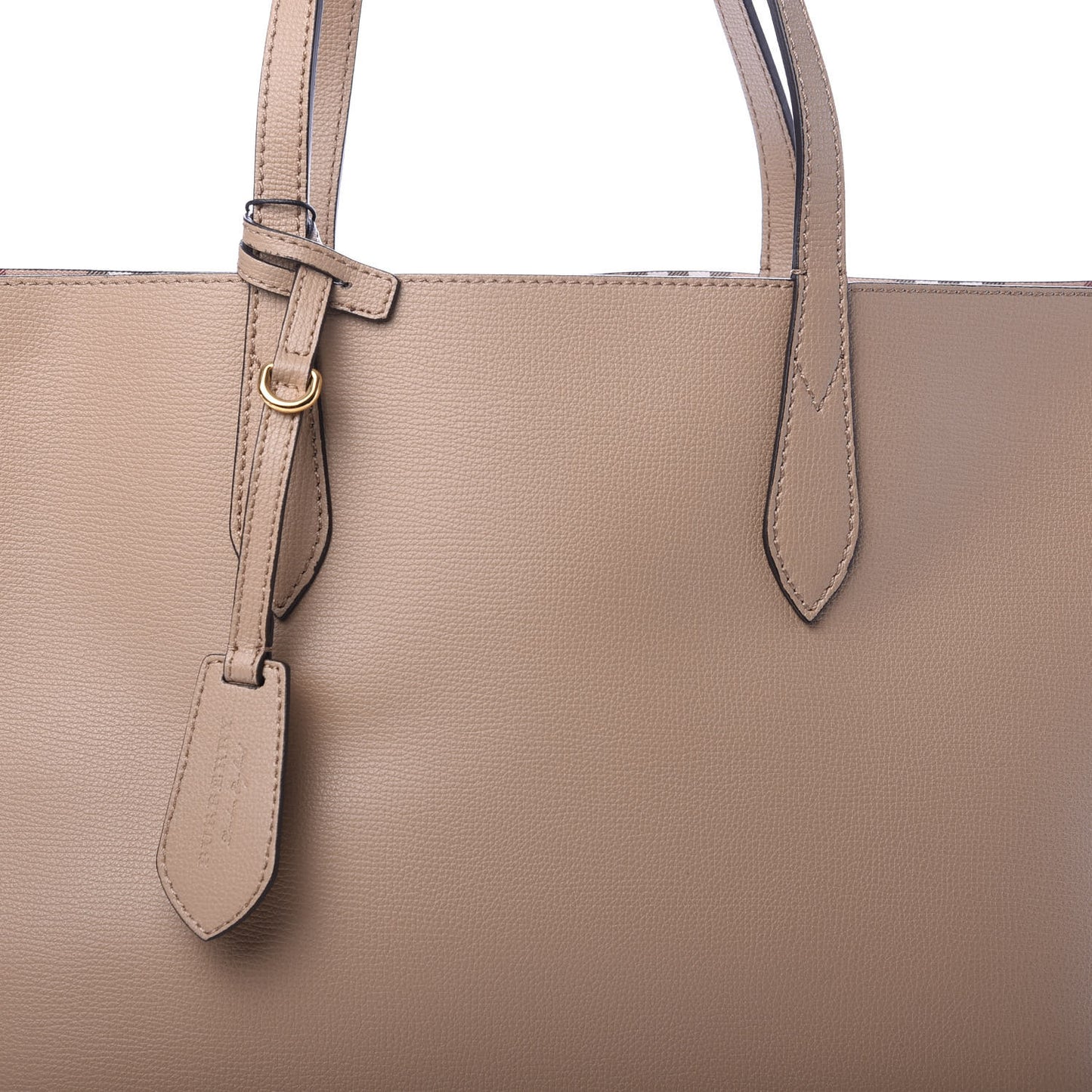 Grainy Calfskin Haymarket Check Medium Reversible Tote Camel