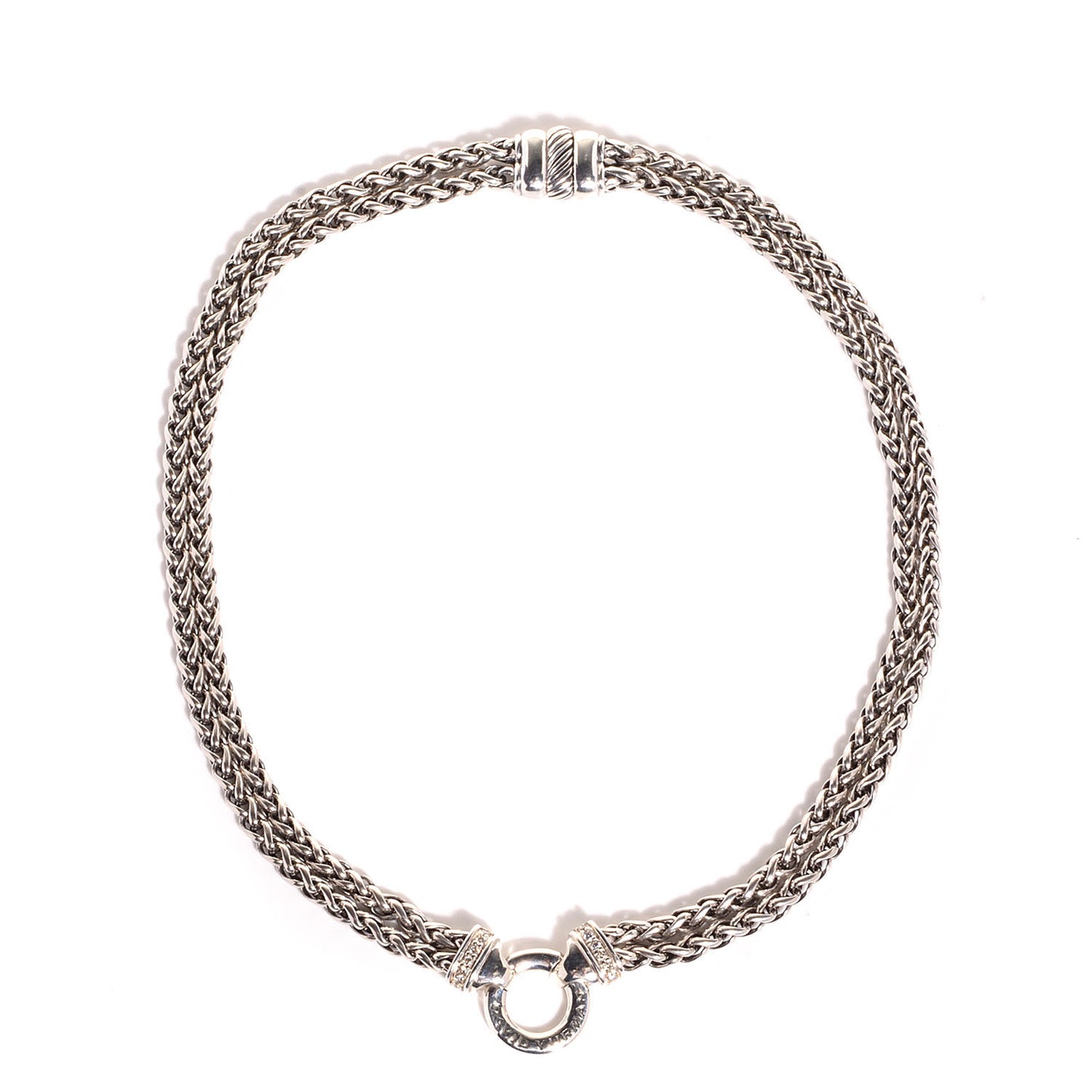 Sterling Silver Pave Diamond Double Wheat Chain Necklace