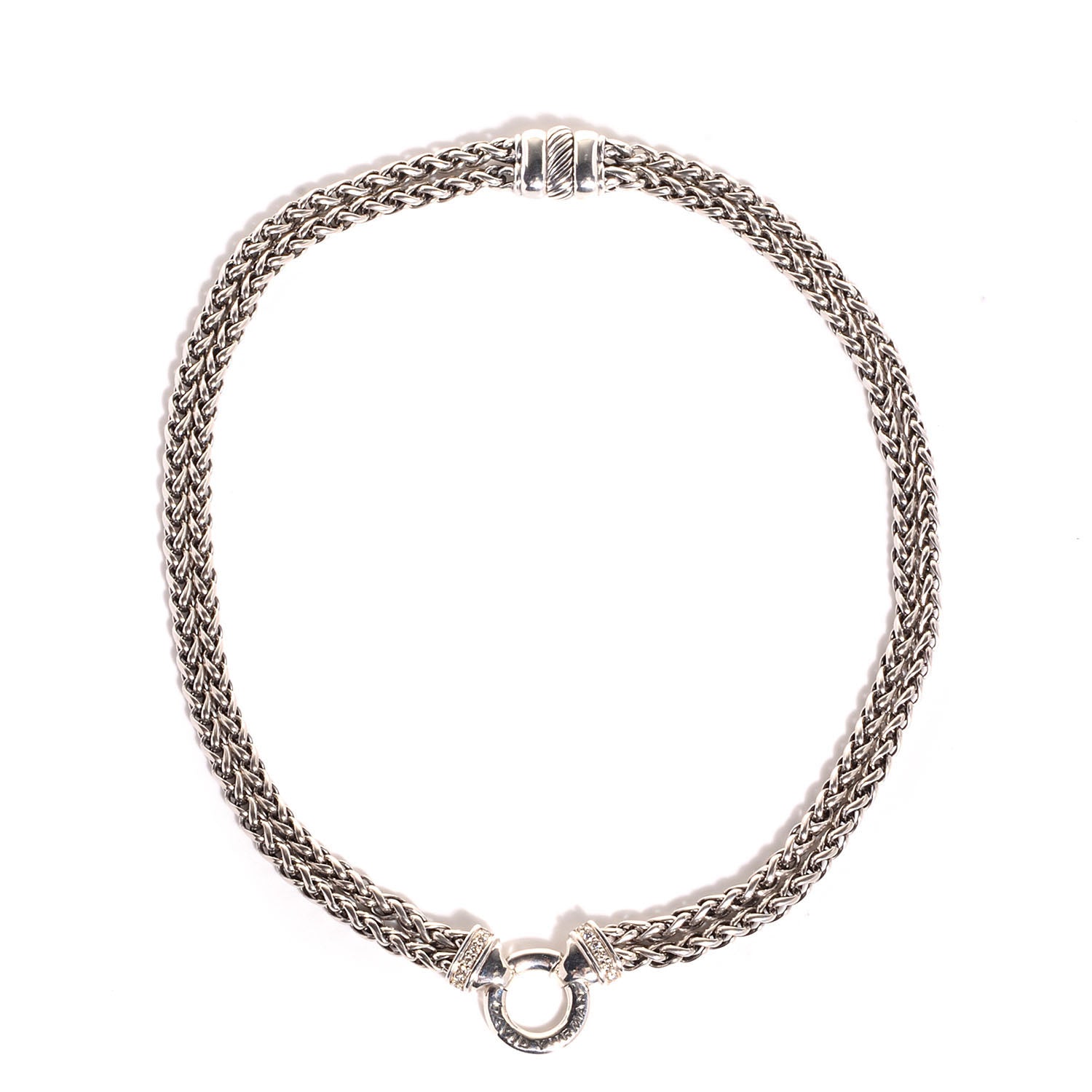 David Yurman Sterling Silver Pave Diamond Double Wheat Chain Necklace 1 of 6