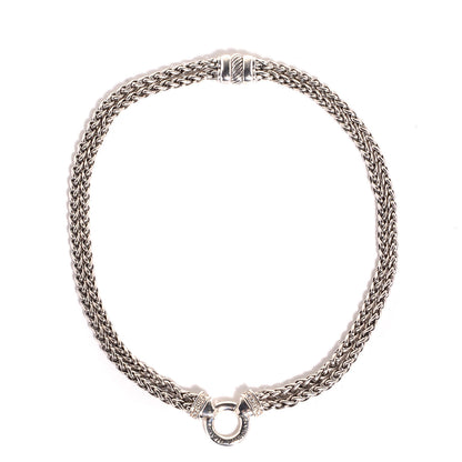David Yurman Sterling Silver Pave Diamond Double Wheat Chain Necklace 1 of 6