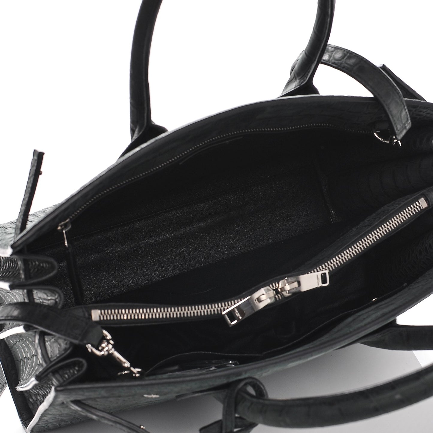 Calfskin Crocodile Embossed Small Sac de Jour Dusty Black