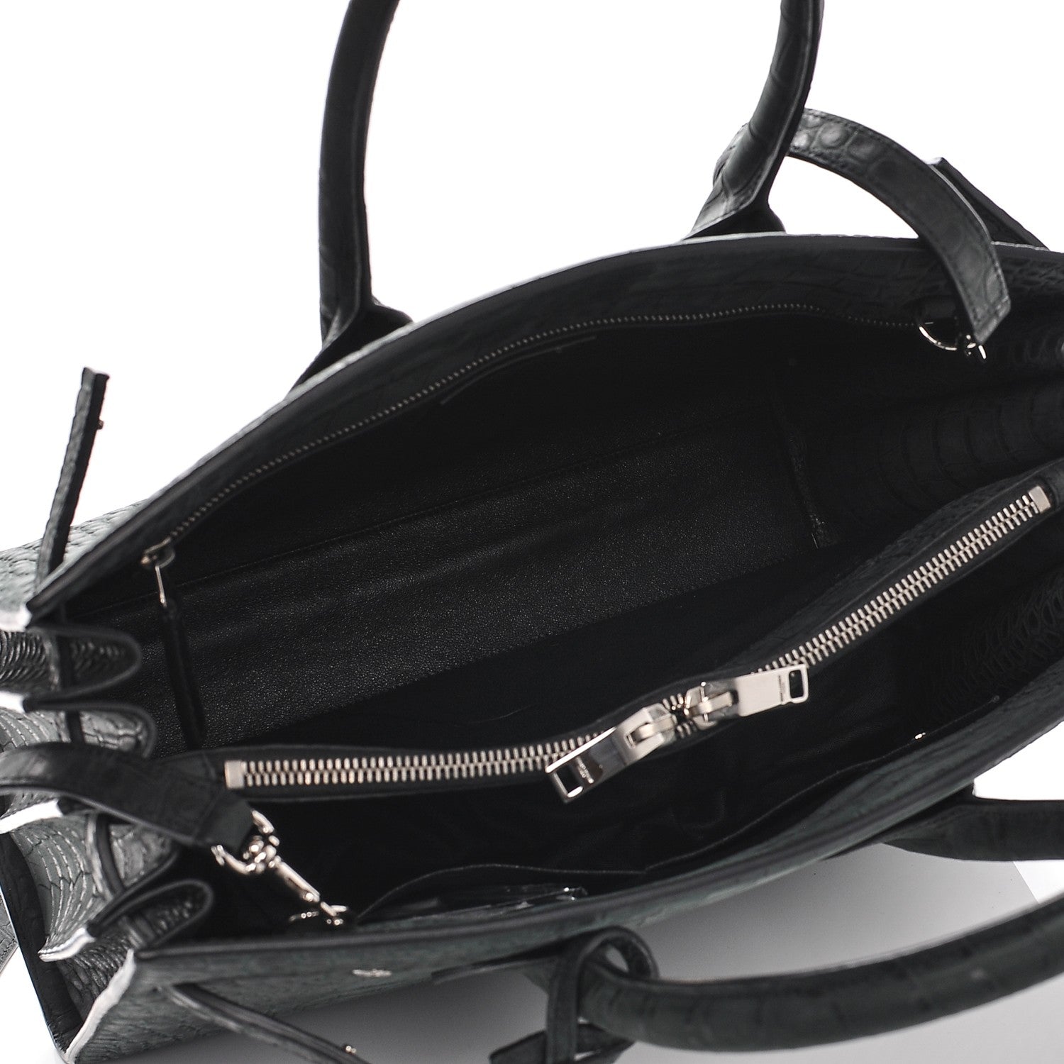 Saint Laurent Calfskin Crocodile Embossed Small Sac de Jour Dusty Black 5 of 7