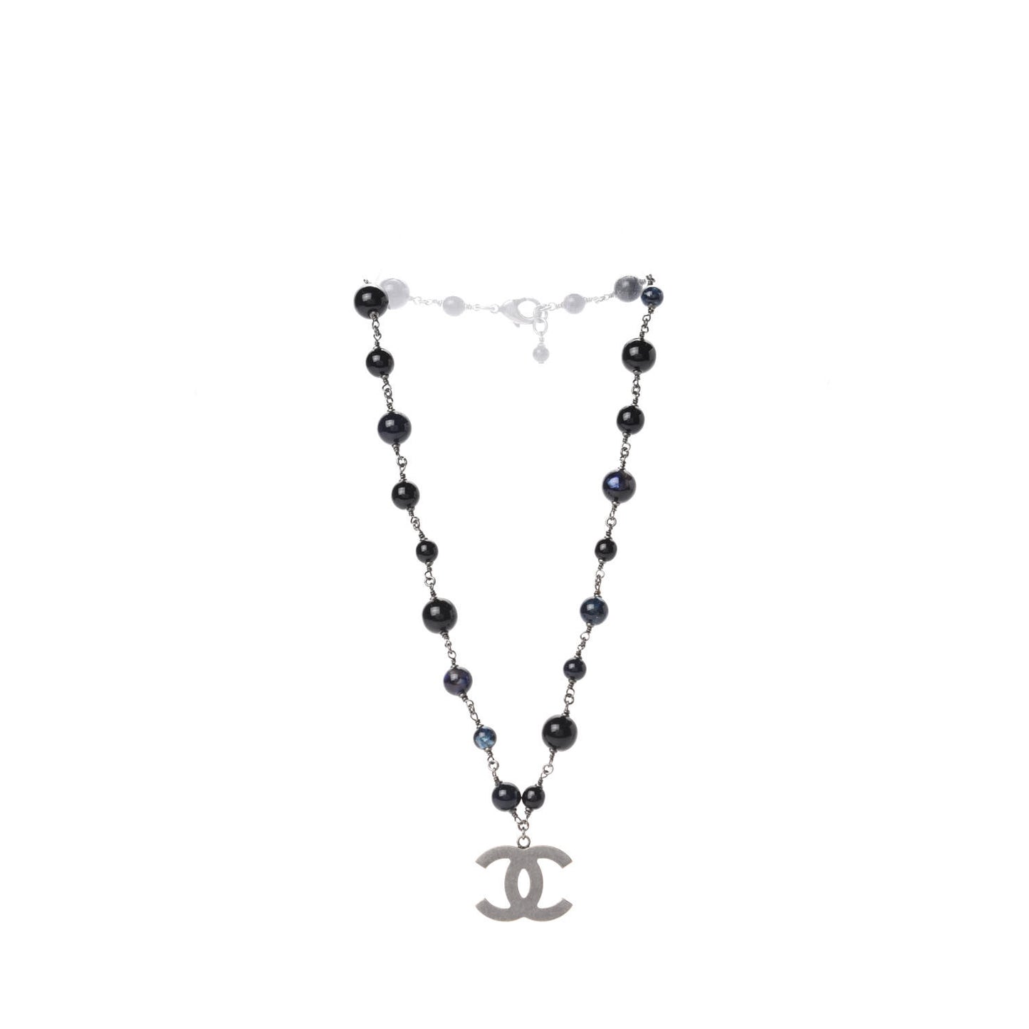 Ruthenium Beaded CC Short Necklace Black Blue