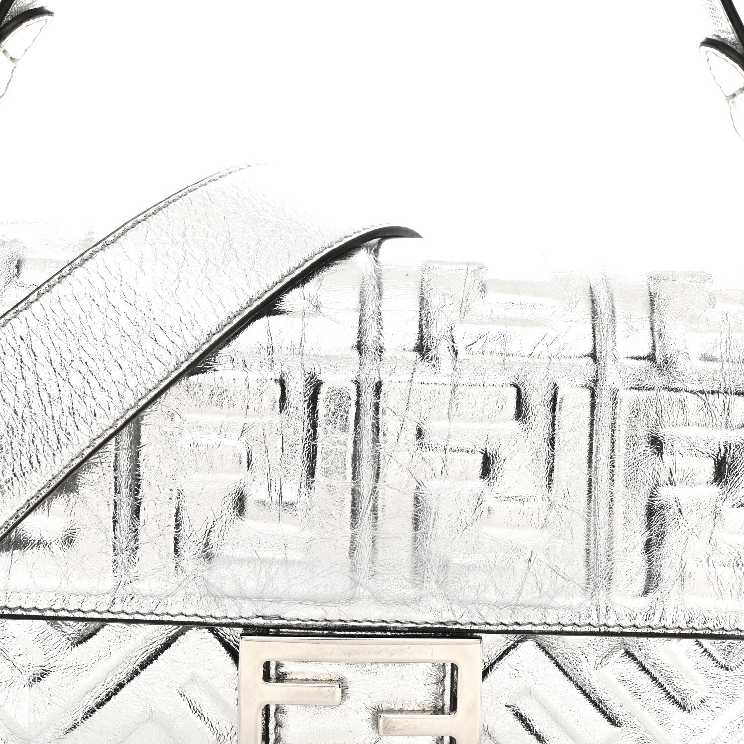Fendi Vitello Catalan Mirror FF 1974 Embossed Baguette Argento 8 of 10
