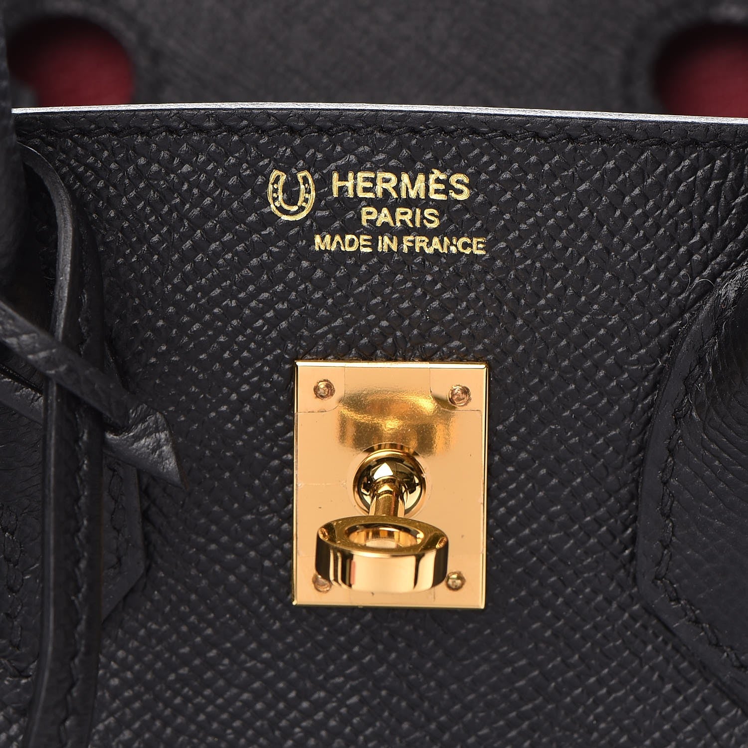 Hermes Epsom Horseshoe Birkin 25 Black Rouge Vif 24 of 36
