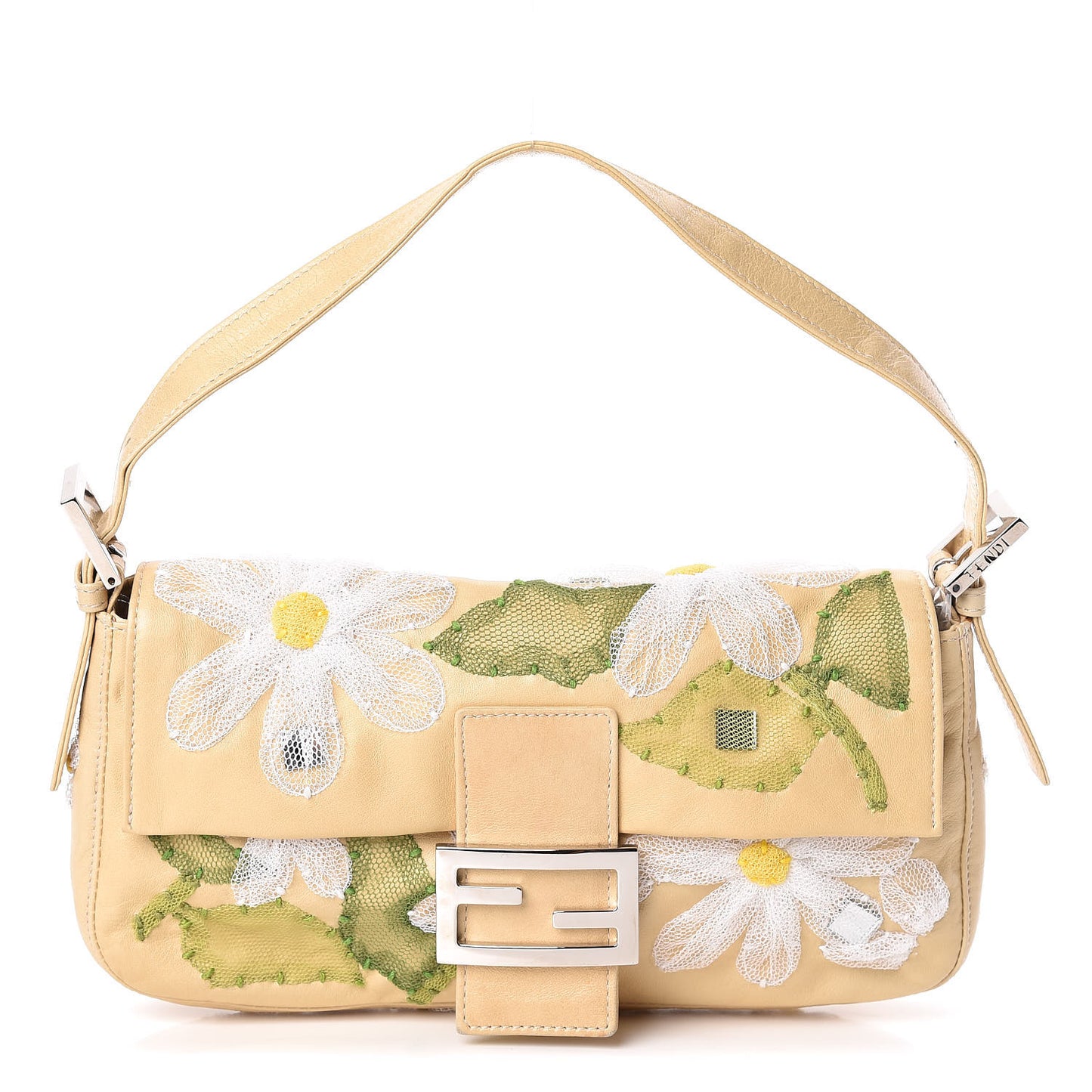 Nappa Flower Applique Baguette Ivory