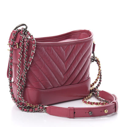 Chanel Aged Calfskin Chevron Quilted Small Gabrielle Hobo Dark Pink 2 of 9