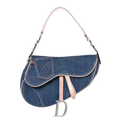 Christian Dior Patent Denim Jeans Saddle Bag Blue Pink 1 of 27