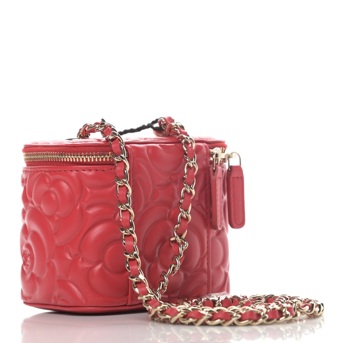 Lambskin Camellia Embossed Mini Vanity Case With Chain Red