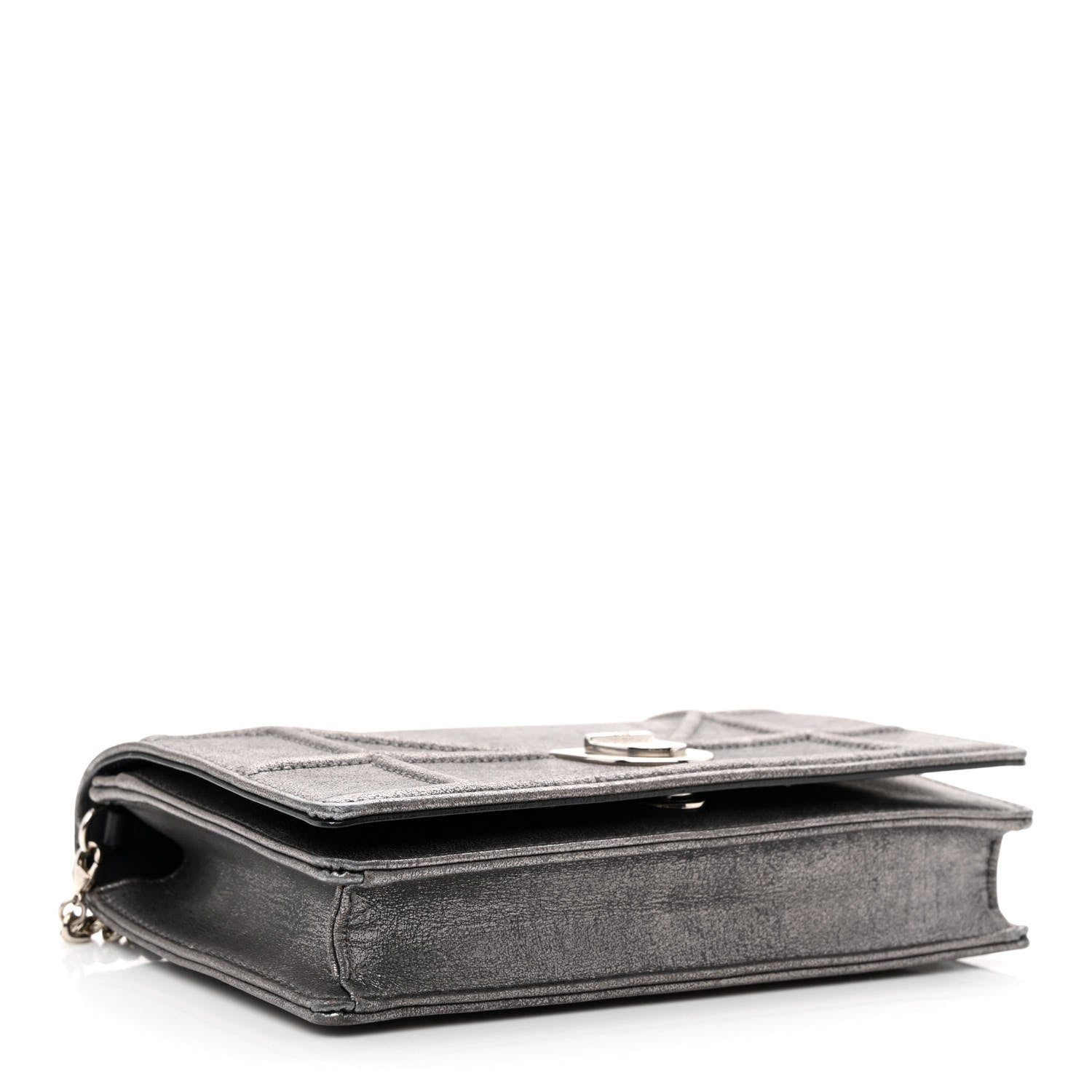 Christian Dior Metallic Brushed Calfskin Diorama Wallet on Chain Pouch Gunmetal 4 of 11