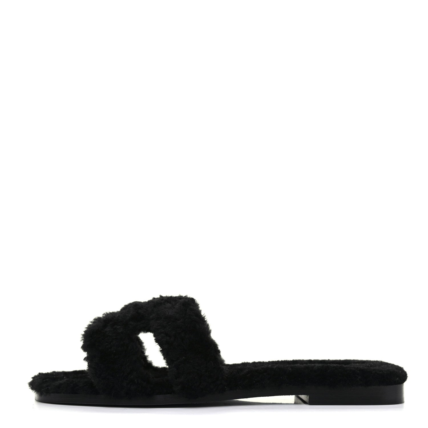 Hermes Woolskin Oran Sandals 37.5 Black 1 of 10