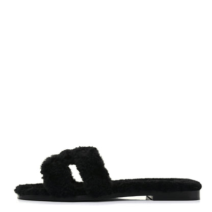 Hermes Woolskin Oran Sandals 37.5 Black 1 of 10
