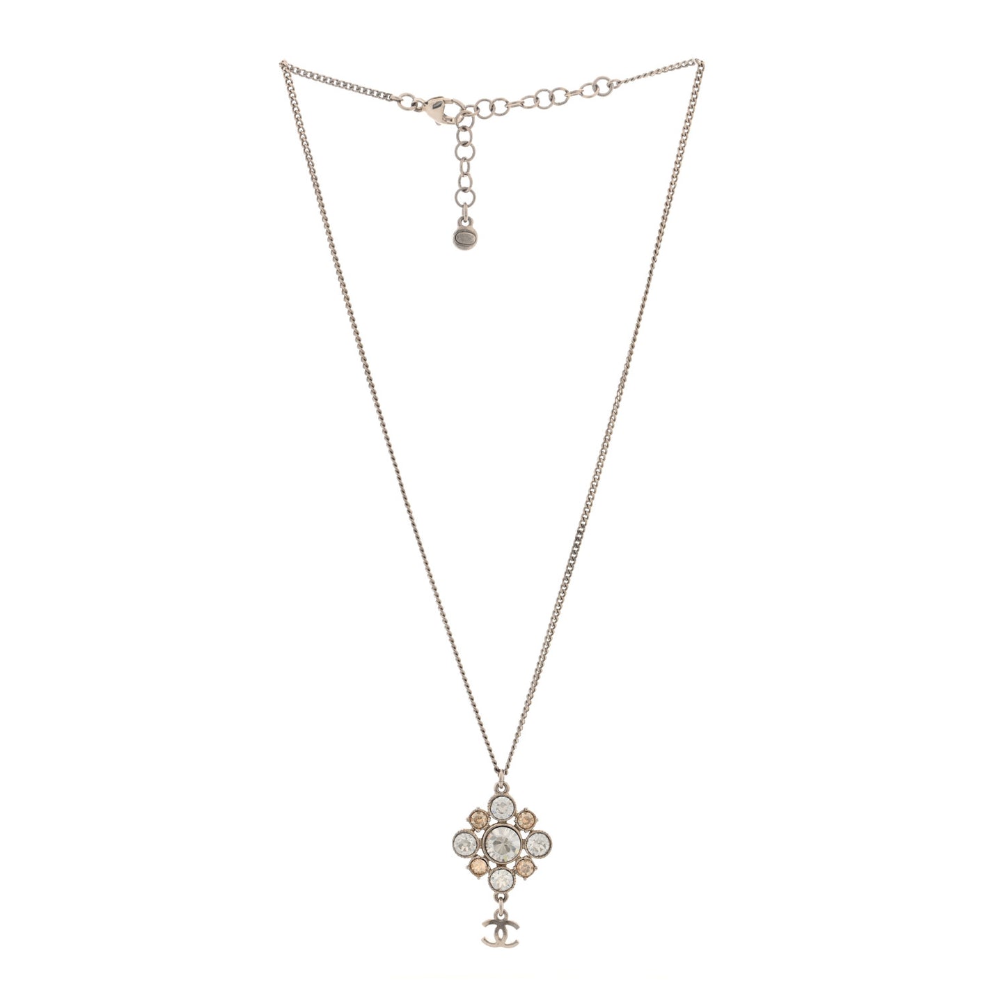 Crystal CC Drop Pendant Necklace Silver