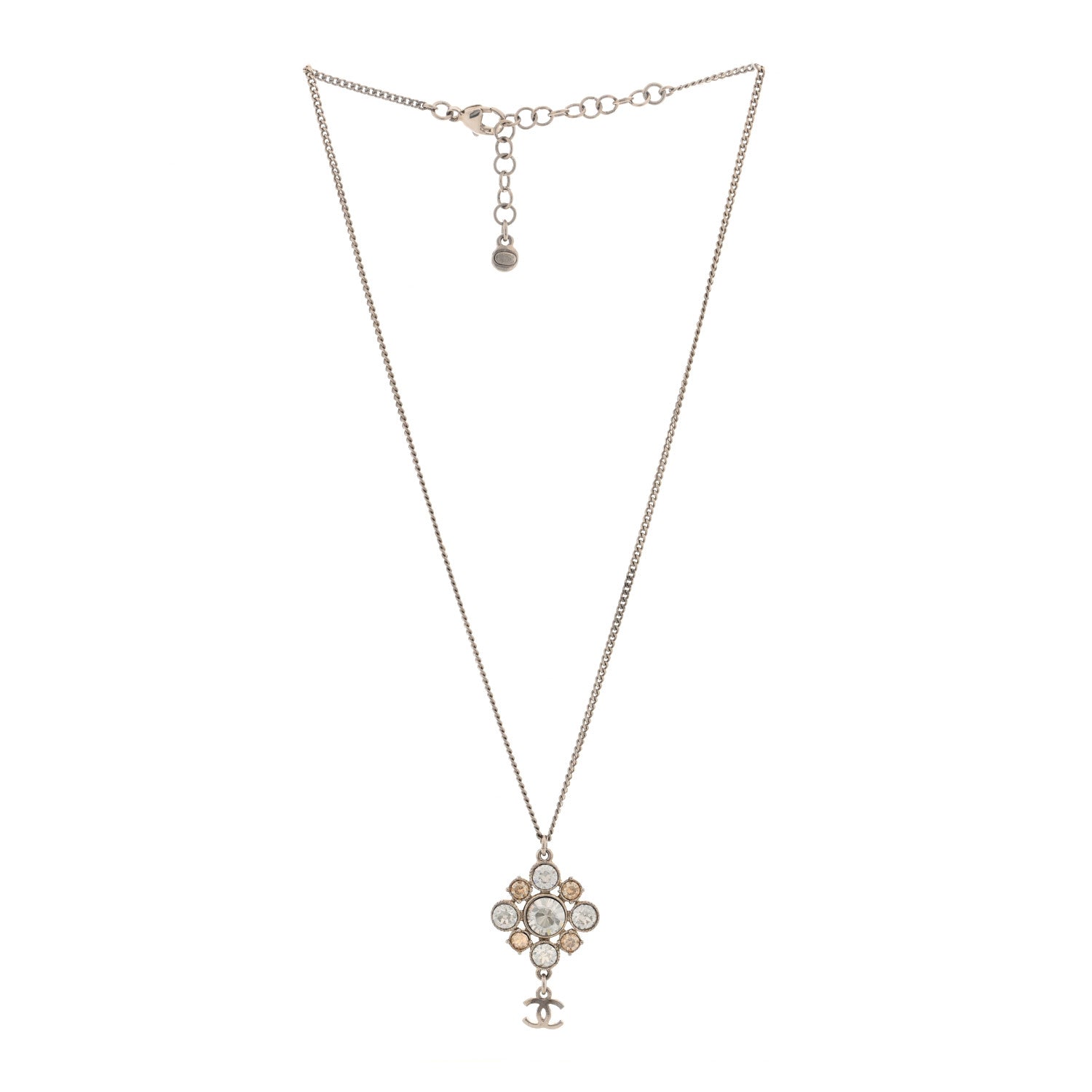 Chanel Crystal CC Drop Pendant Necklace Silver 3 of 5