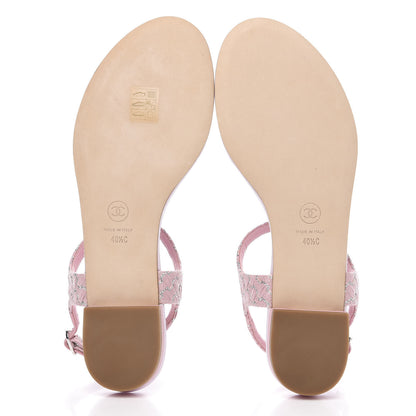 Chanel Tweed CC Charm Thong Sandals 40.5 Pink Silver 5 of 8