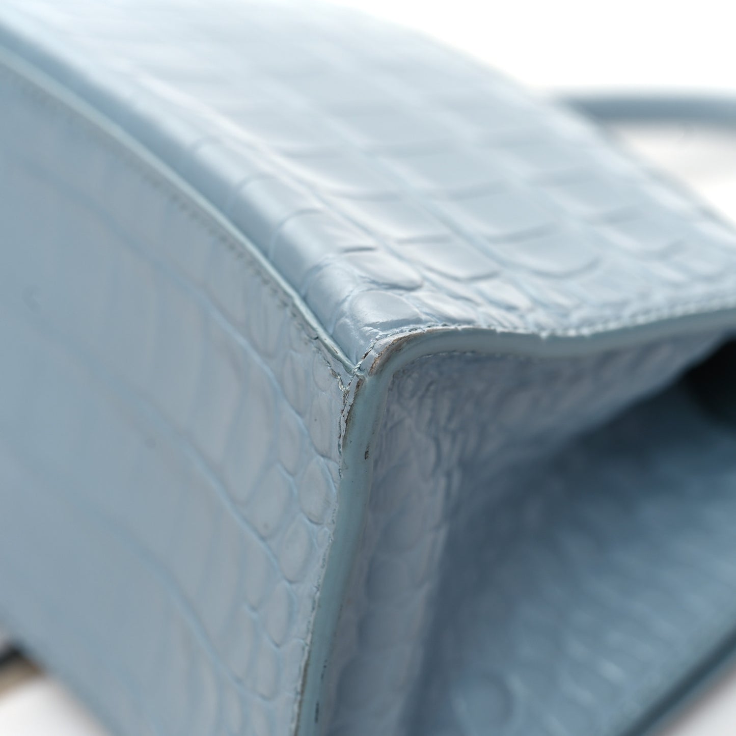 Shiny Calfskin Crocodile Embossed Small Hourglass Top Handle Bag Blue Grey