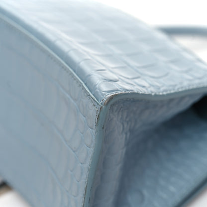 Balenciaga Shiny Calfskin Crocodile Embossed Small Hourglass Top Handle Bag Blue Grey 13 of 16