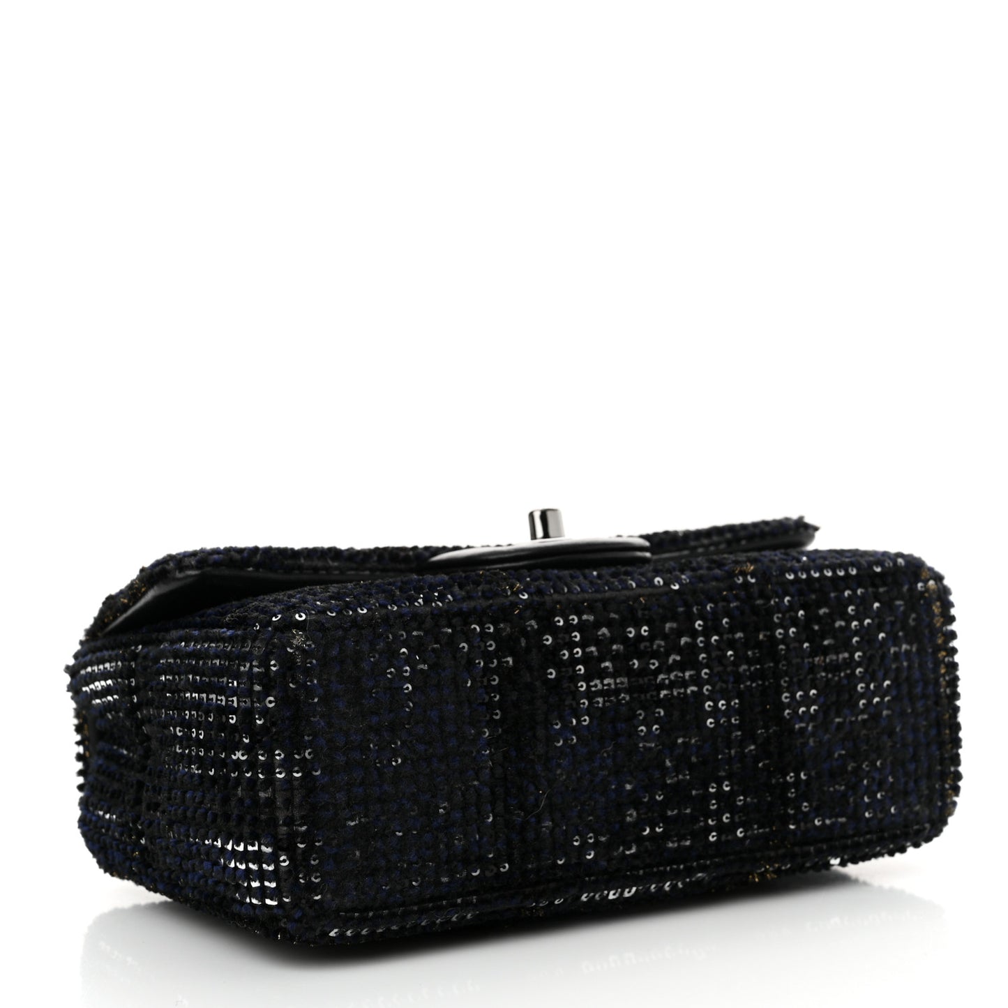 Sequin Mini Rectangular Single Flap Black Silver