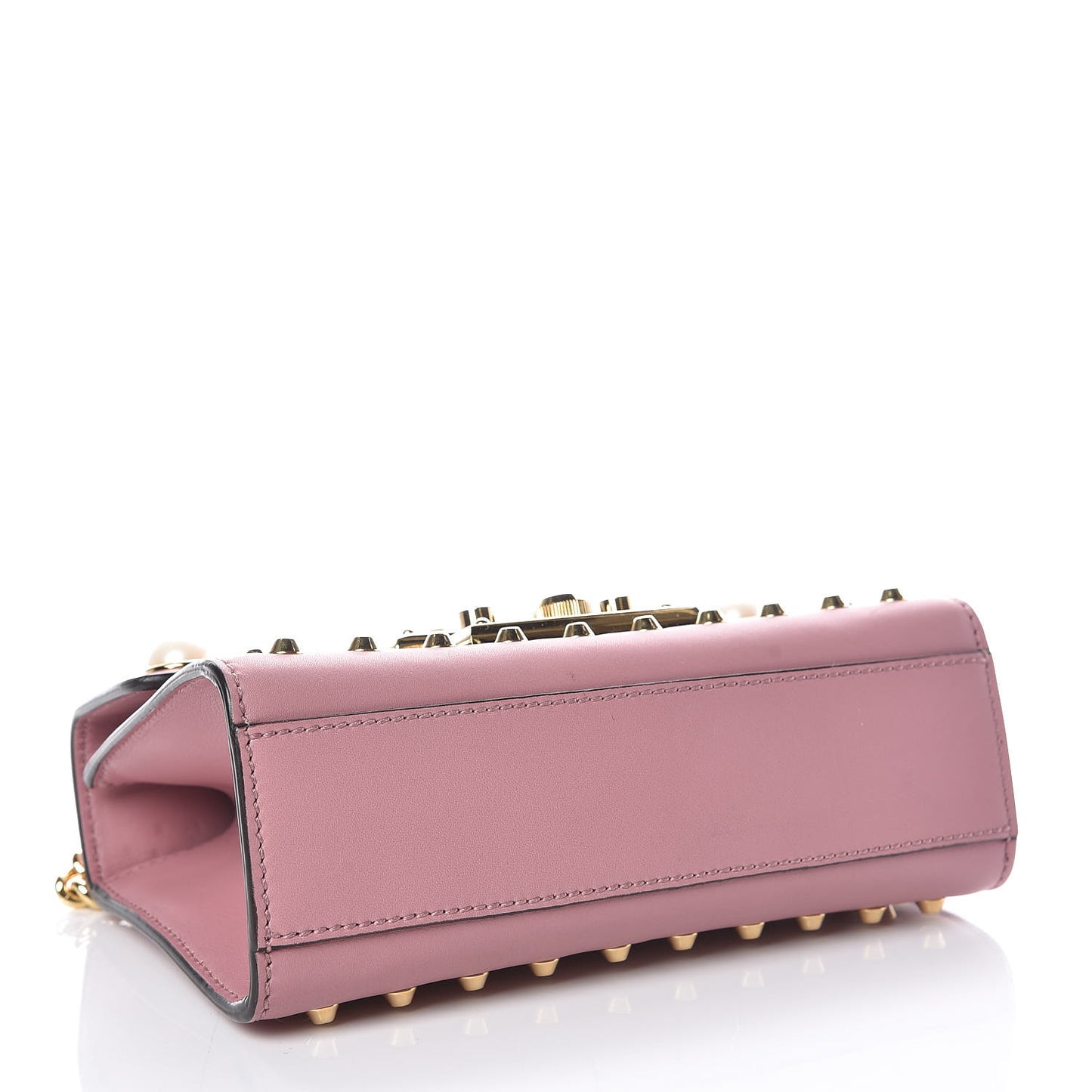 Calfskin Studded Small Padlock Shoulder Bag Carmine Rose