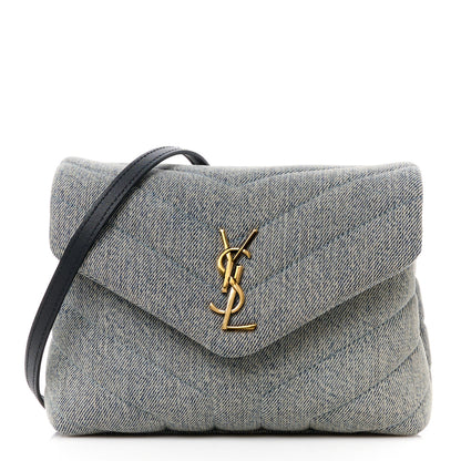 Saint Laurent Denim Y Quilted Monogram Toy Loulou Crossbody Bag Grey 1 of 14