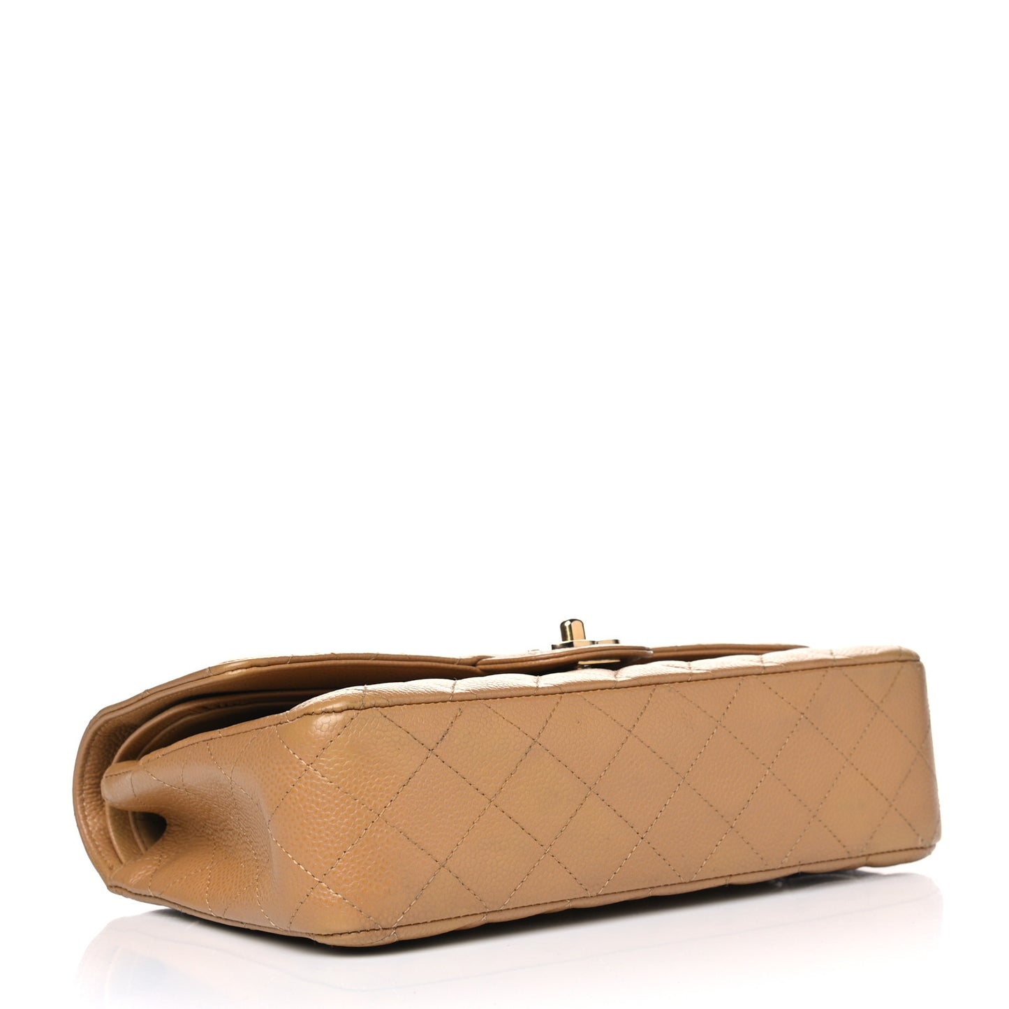 Caviar Quilted Medium Double Flap Beige