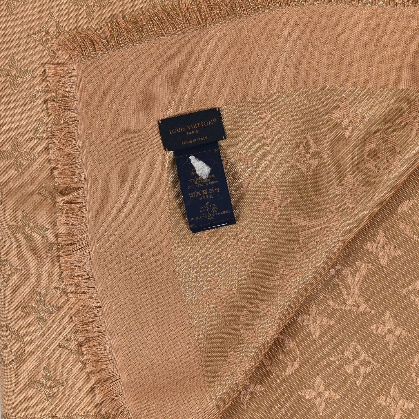 Silk Wool Monogram Shine Shawl Caramel