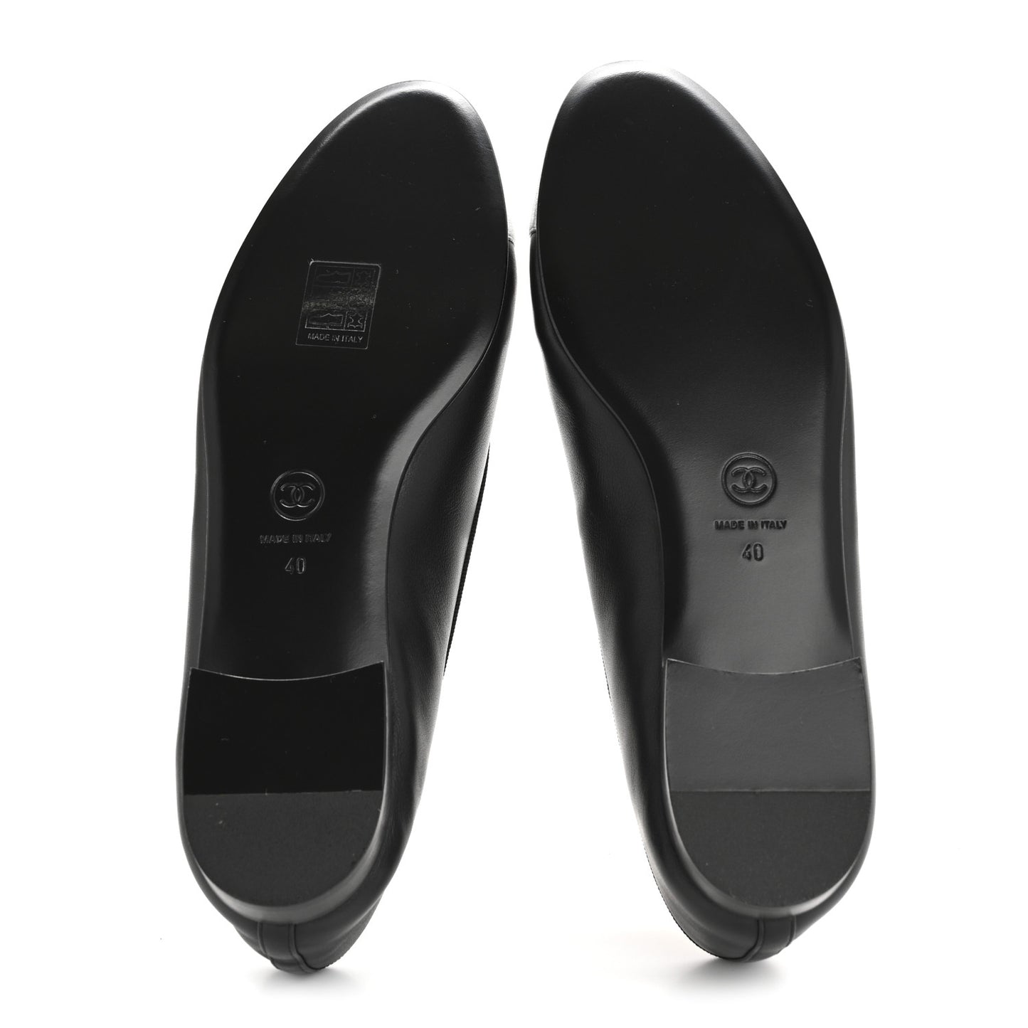 Calfskin Metallic Goatskin CC Cap Toe Ballerina Flats 40 Black Silver