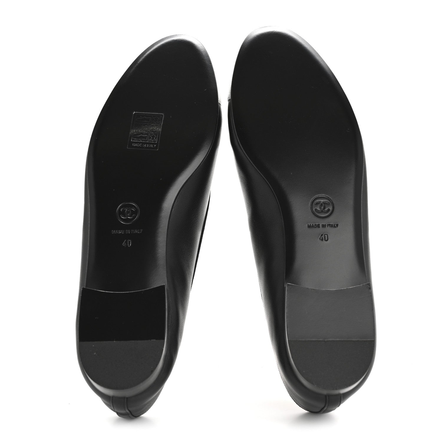 Chanel Calfskin Metallic Goatskin CC Cap Toe Ballerina Flats 40 Black Silver 6 of 10