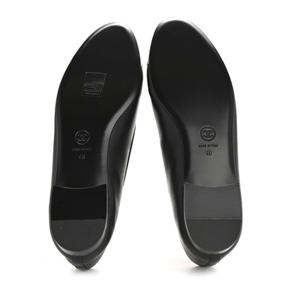 Chanel Calfskin Metallic Goatskin CC Cap Toe Ballerina Flats 40 Black Silver 6 of 10