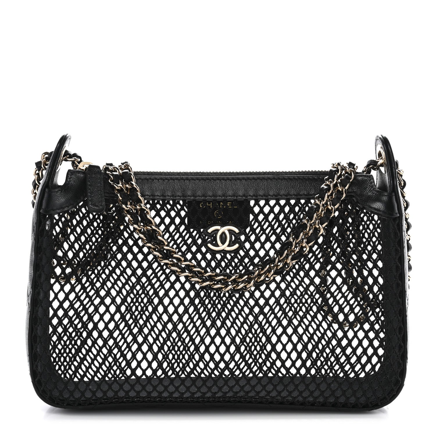 Chanel Mesh Shiny Lambskin Clutch With Chain Black 1 of 11