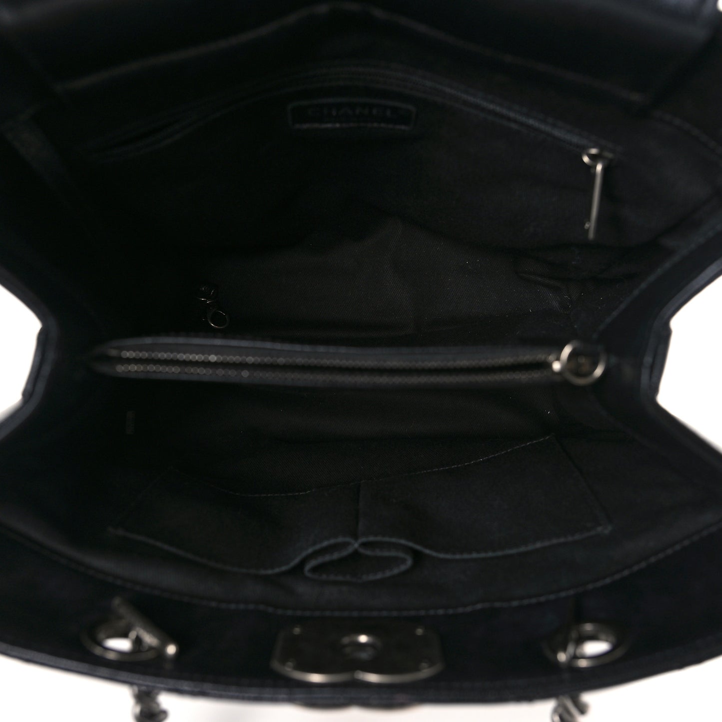 Metallic Goatskin Quilted Small City Rock Shopping Tote Black