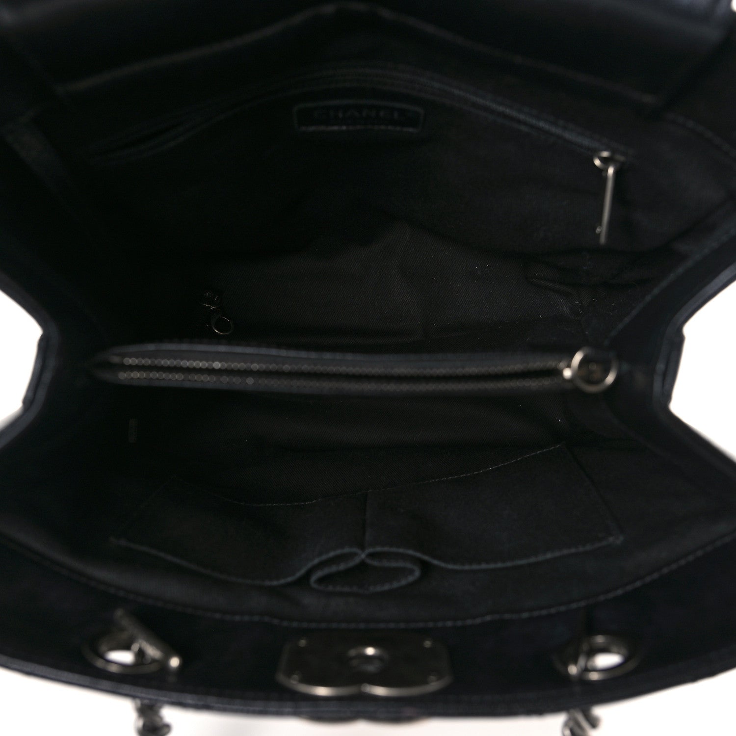 Chanel Metallic Goatskin Quilted Small City Rock Shopping Tote Black 5 of 9