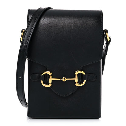 Gucci Boarded Plutone Calfskin Mini Horsebit 1955 Crossbody Bag Black 1 of 19