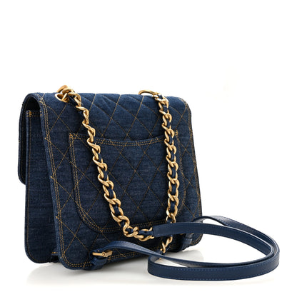 Chanel Denim Quilted Double You Backpack Blue Golden 3 of 10