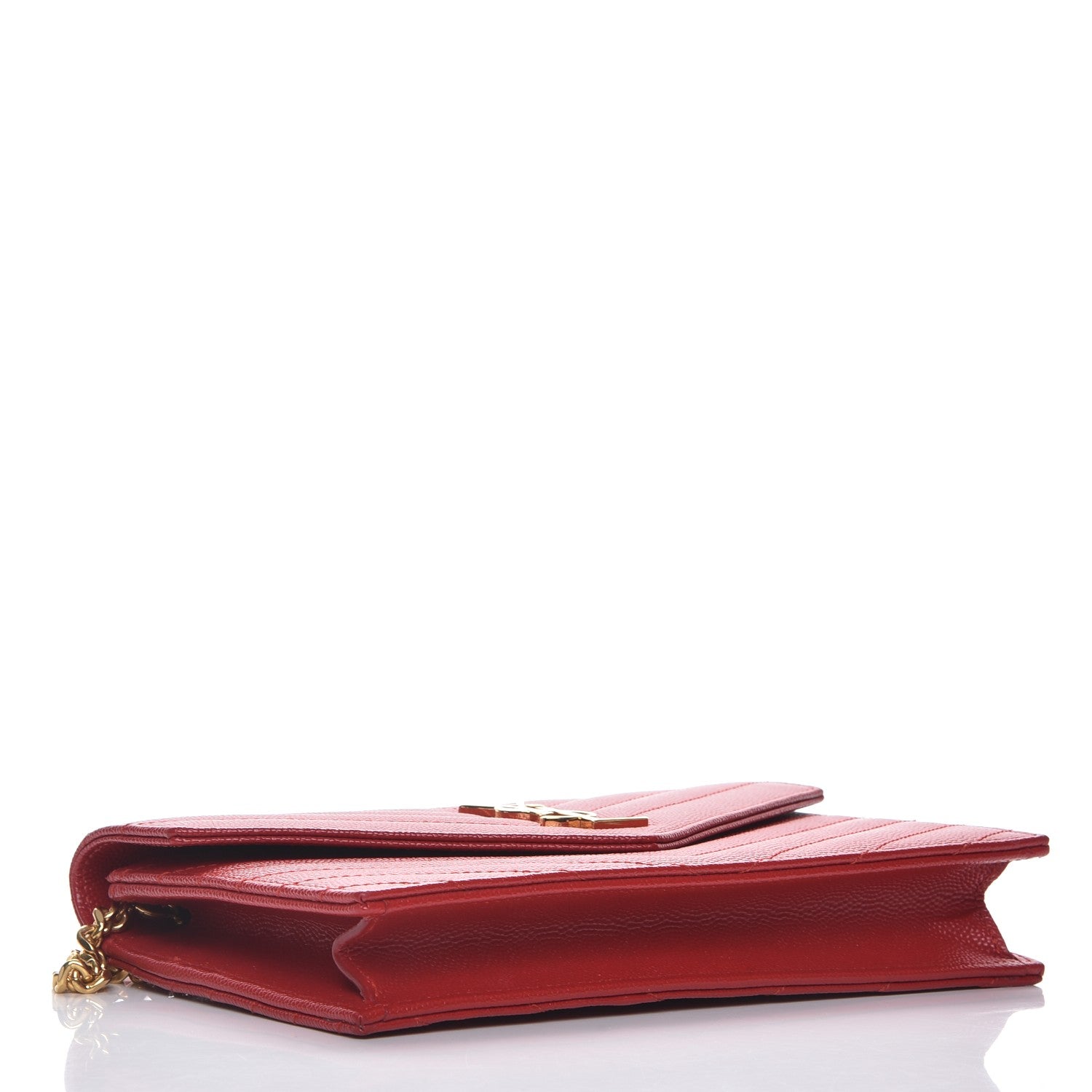 Saint Laurent Grain De Poudre Matelasse Chevron Monogram Envelope Chain Wallet New Red 4 of 9