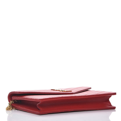 Saint Laurent Grain De Poudre Matelasse Chevron Monogram Envelope Chain Wallet New Red 4 of 9