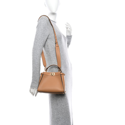 Fendi Vitello Seta Canvas FF Embroidered Mini Peekaboo Iconic Satchel Miele Scuro Poudre 2 of 10