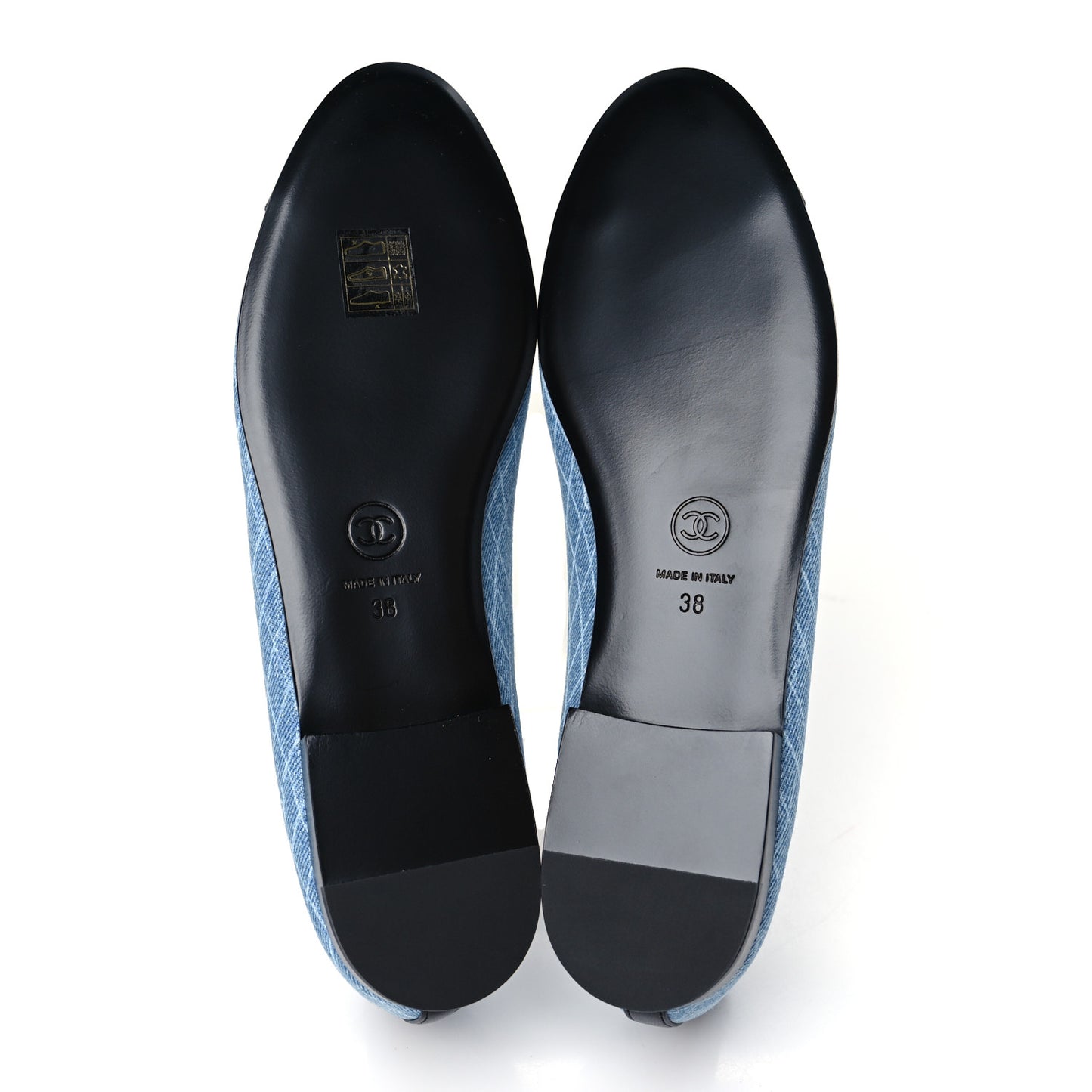 Denim Printed Quilt CC Cap Toe Ballerina Flats 38 Light Blue Dark Grey