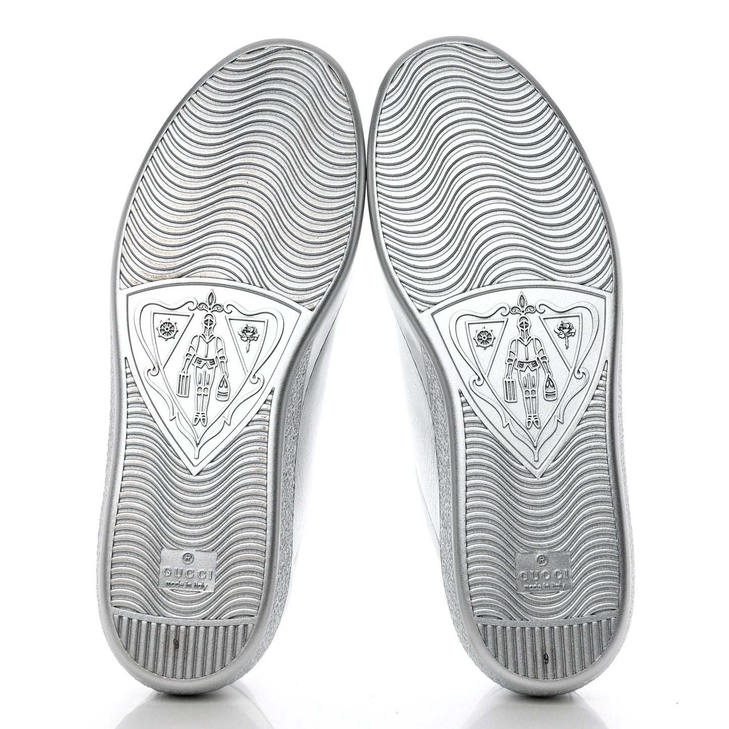 Metallic Nappa Interlocking G Perforated Mens Ace Sneakers 9 Argento