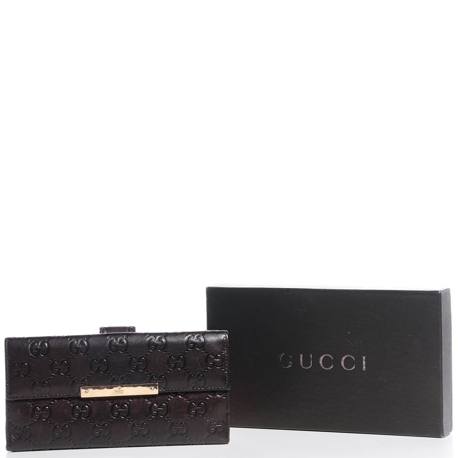 Gucci Guccissima Margaux Calfskin Metal Bar Continental Flap Wallet Chocolate 5 of 9