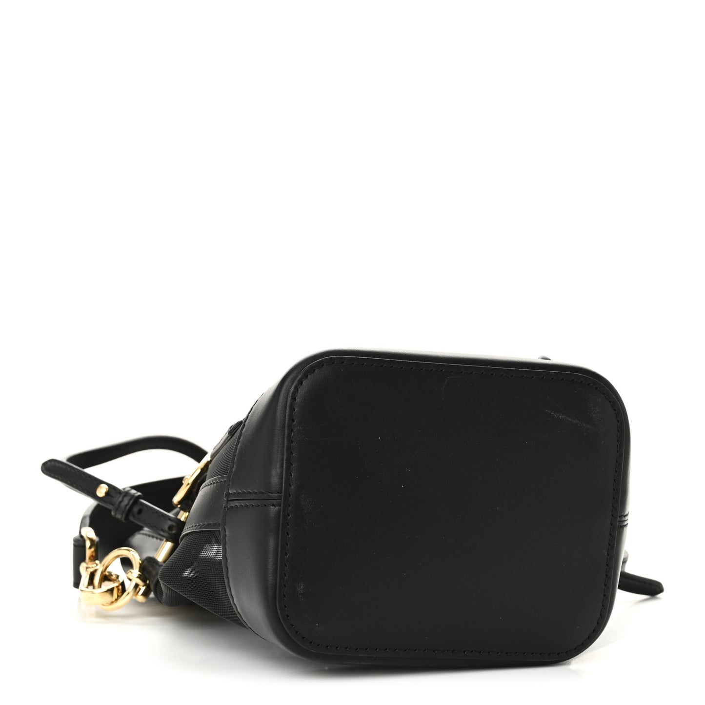 Mesh Vitello King F is Fendi Logo Embroidered Mini Mon Tresor Bucket Bag Black