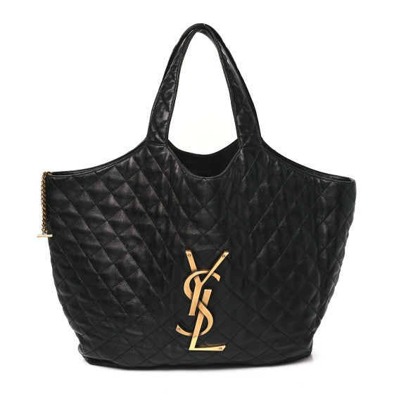 Lambskin Quilted Maxi Icare Shopping Tote Black