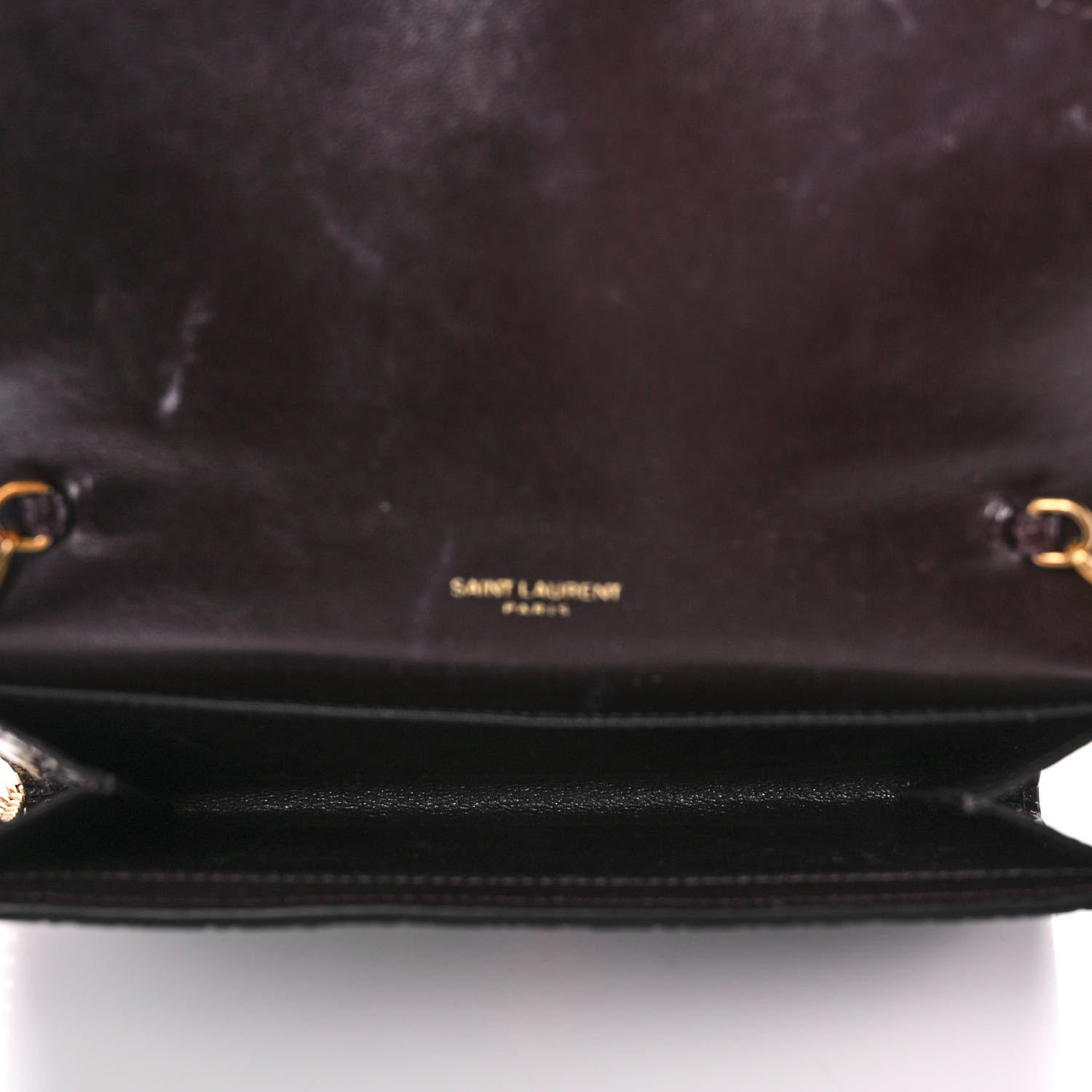 Saint Laurent Calfskin Crocodile Embossed Monogram Uptown Chain Wallet Fondente 4 of 11