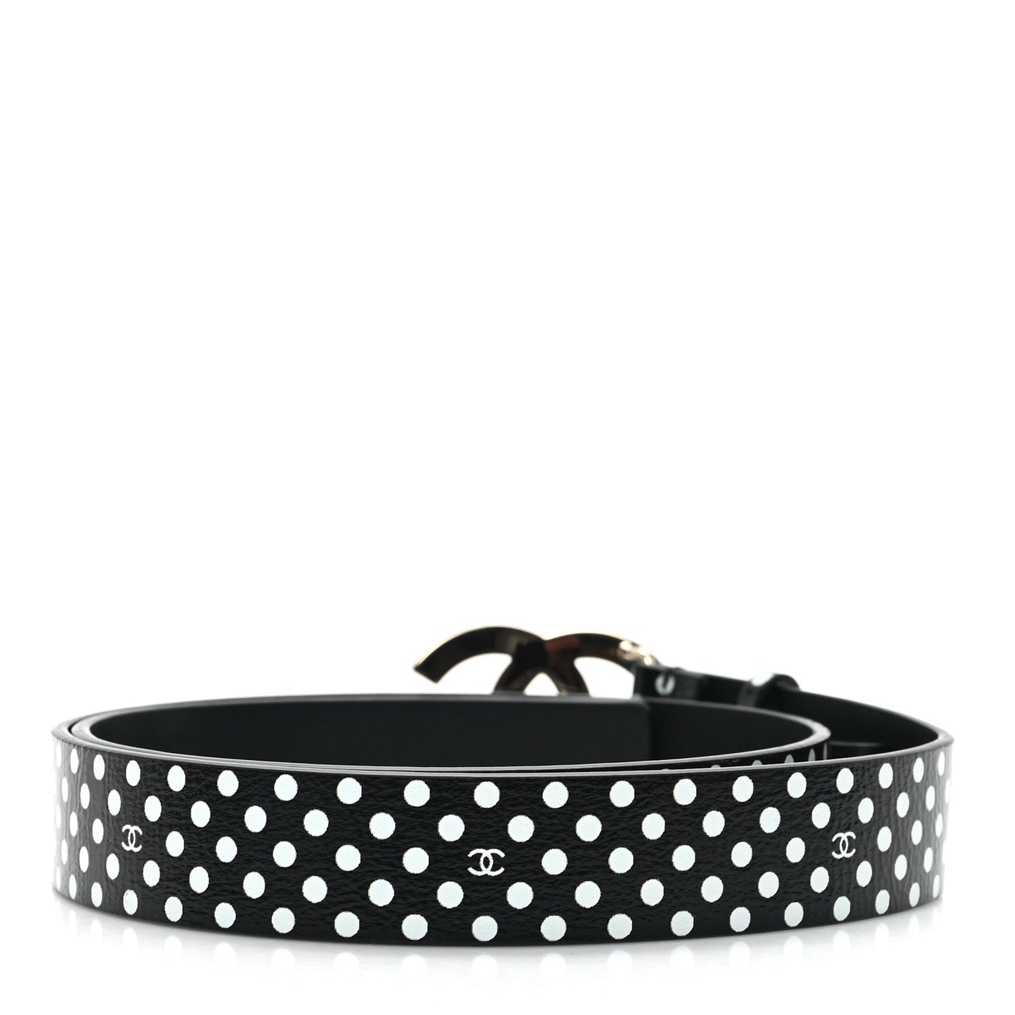 Printed Lambskin Polka Dot Pearl CC Belt 70 28 Black White