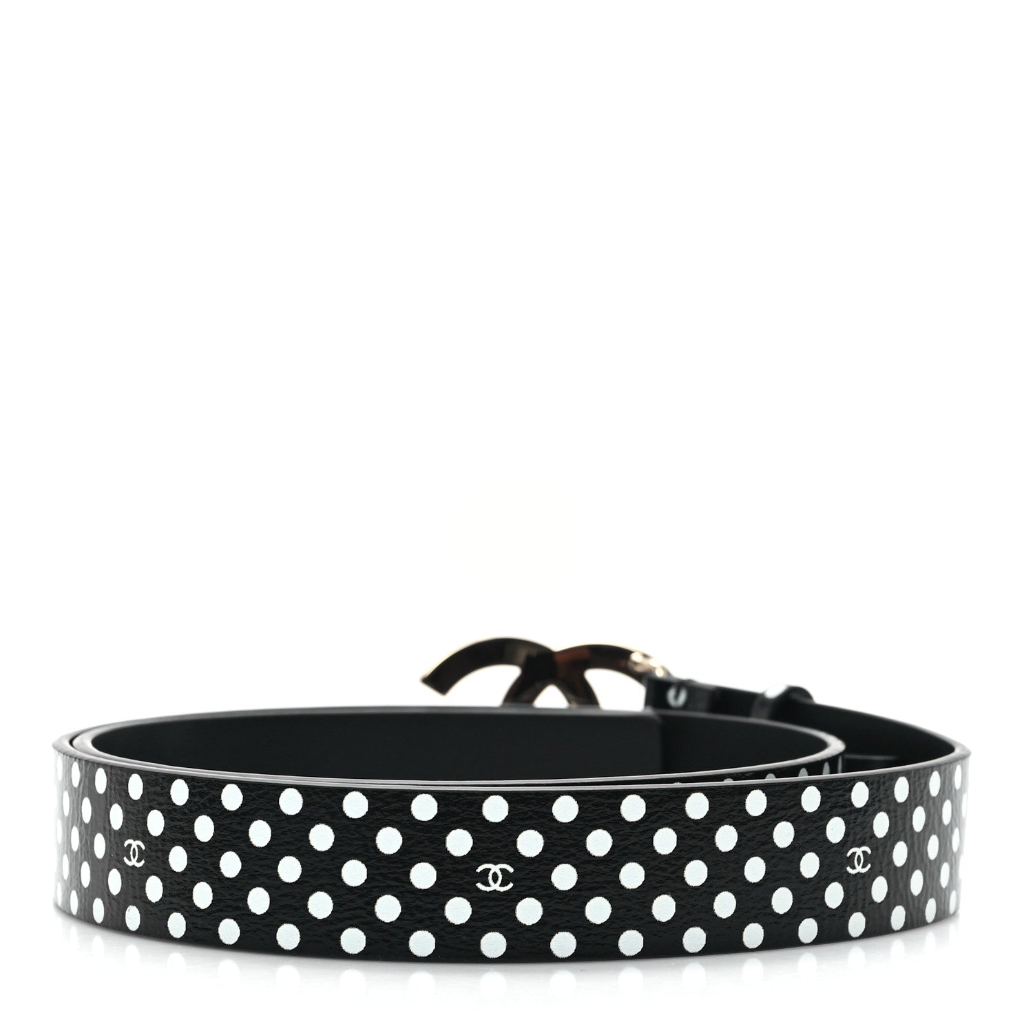 Chanel Printed Lambskin Polka Dot Pearl CC Belt 70 28 Black White 2 of 6